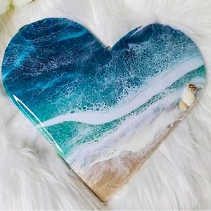 7” wooden resin beach heart